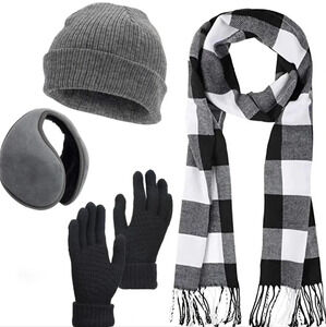 Scarf and Gloves Set - Knitted Winter Warmer Set, Winter Gloves Plaid School